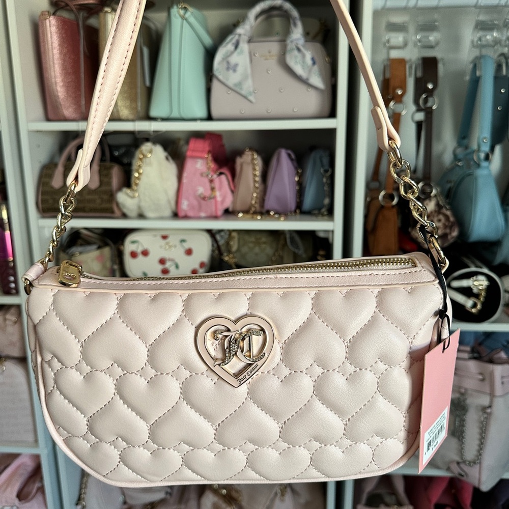JUICY COUTURE Powder Pink Quilted Hearts Shoulder Bag